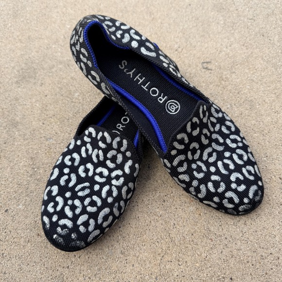 Rothy's Shoes - Rothy's Shoes Womens Size 8 Black Animal Print Knit Loafers Slip On Comfort